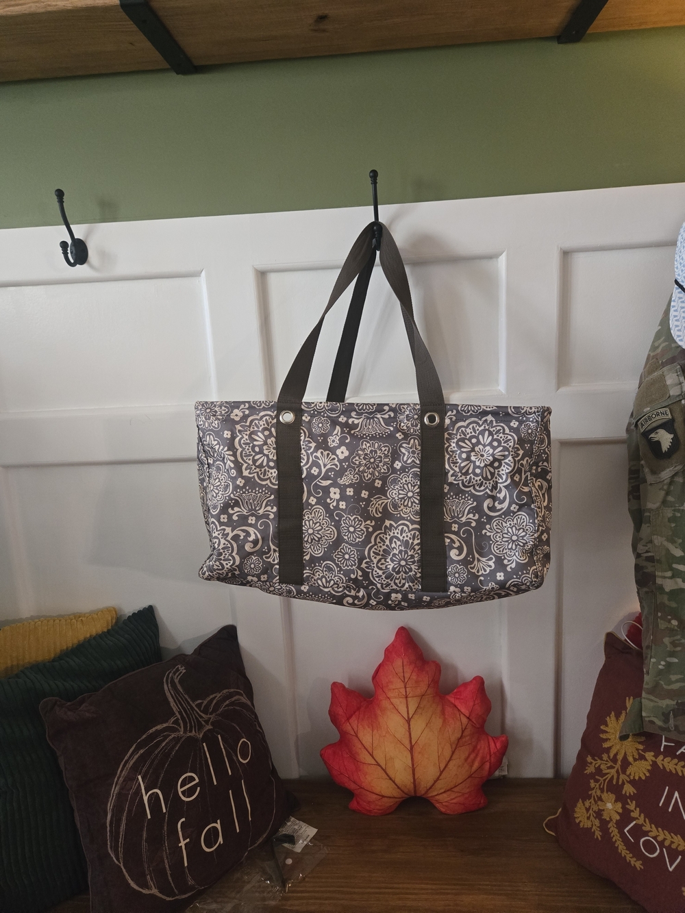 Stylish G Floral Tote Bag with Brown Straps